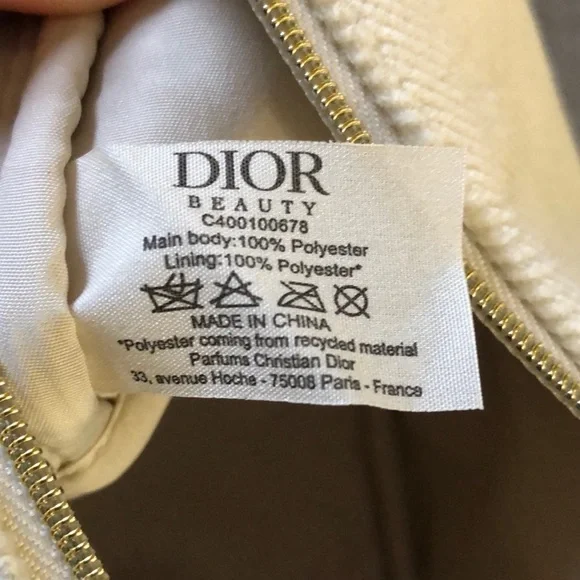 Dior Beauty Makeup Bag Pouch Off White Cream Velvet Medium Makeup Bag Authentic